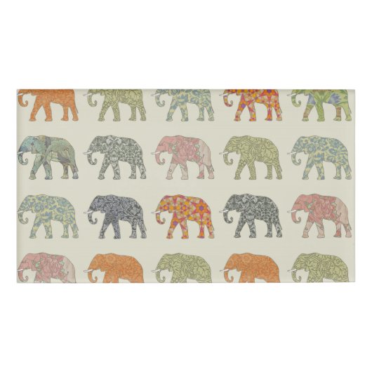 Elephant kleurrijk dierenpatroon hedendaags naambadge (Voorkant)