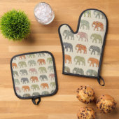 Elephant kleurrijk dierenpatroon hedendaags ovenwant & pannenlap set (Top down)