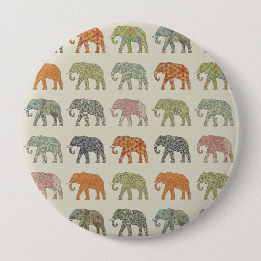Elephant kleurrijk dierenpatroon hedendaags ronde button 4,0 cm (Voorkant)