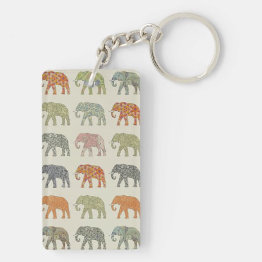 Elephant kleurrijk dierenpatroon hedendaags sleutelhanger (achterkant)
