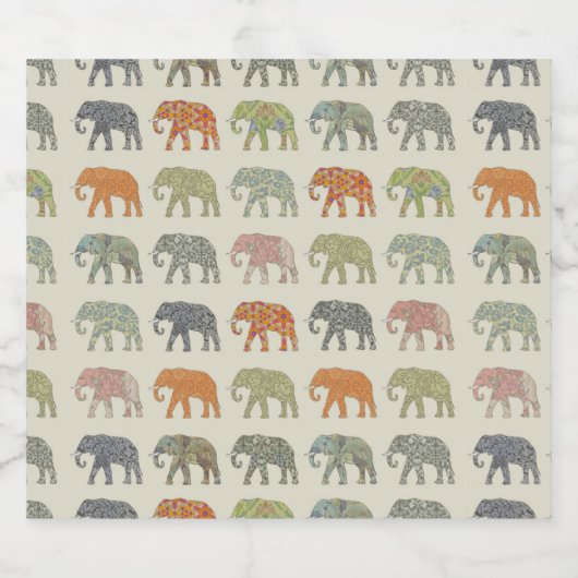 Elephant kleurrijk dierenpatroon hedendaags sparkling wijnetiket (Enkel label)