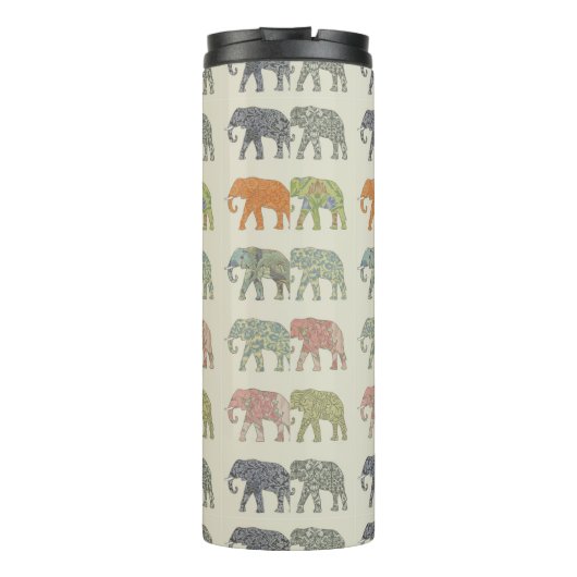 Elephant kleurrijk dierenpatroon hedendaags thermosbeker (Achterkant)