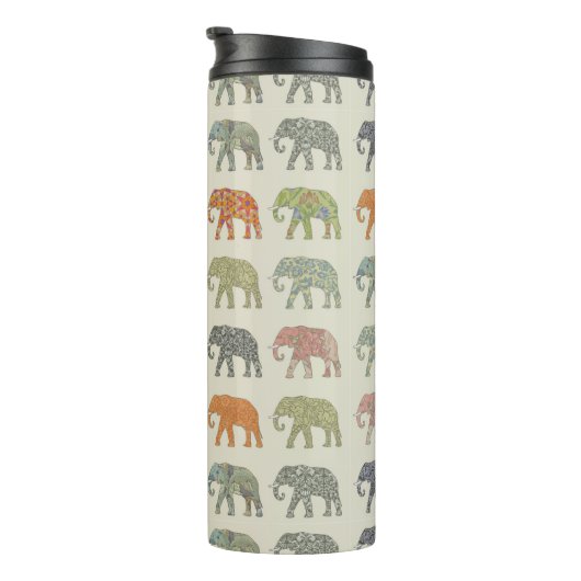 Elephant kleurrijk dierenpatroon hedendaags thermosbeker (Geroteerd rechts)