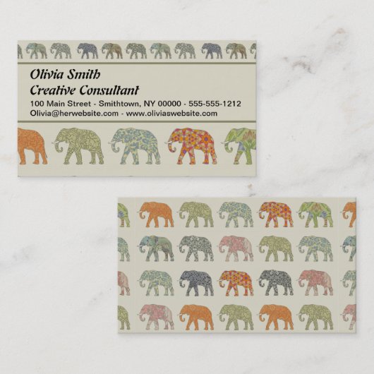 Elephant kleurrijk dierenpatroon hedendaags visitekaartje (Voorkant / Achterkant)