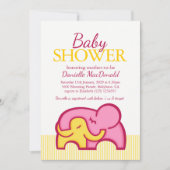 Elephant knuffel baby shower gele roze uitnodiging (Voorkant)