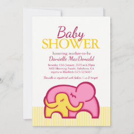 Elephant knuffel baby shower gele roze uitnodiging