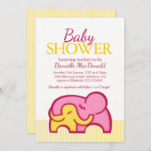 Elephant knuffel baby shower gele roze uitnodiging (Voorkant / Achterkant)