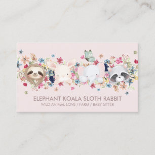 ELEPHANT KOALA SLOTH RABBIT BABY ANIMAAL PINK VISITEKAARTJE