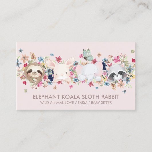 ELEPHANT KOALA SLOTH RABBIT BABY ANIMAAL PINK VISITEKAARTJE (Voorkant)