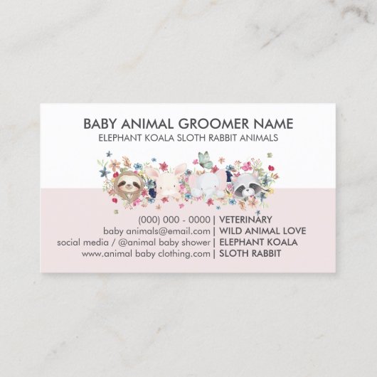 ELEPHANT KOALA SLOTH RABBIT BABY ANIMAL'S VISITEKAARTJE (Achterkant)