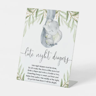 Elephant late night luiers baby shower spel reclamebord met voetstuk