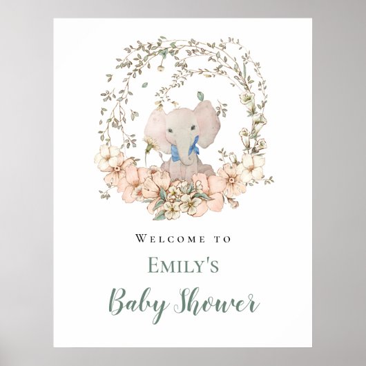 Elephant Leaf Lijst Welcome Boy Baby shower Poster (Voorkant)