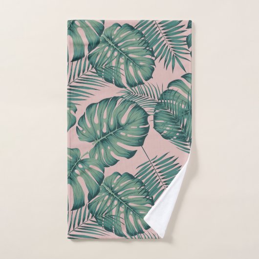 Elephant leaf print roze handdoek (Handdoek)