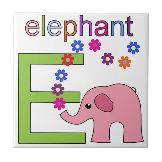 Elephant Letter E Tegeltje (Voorkant)