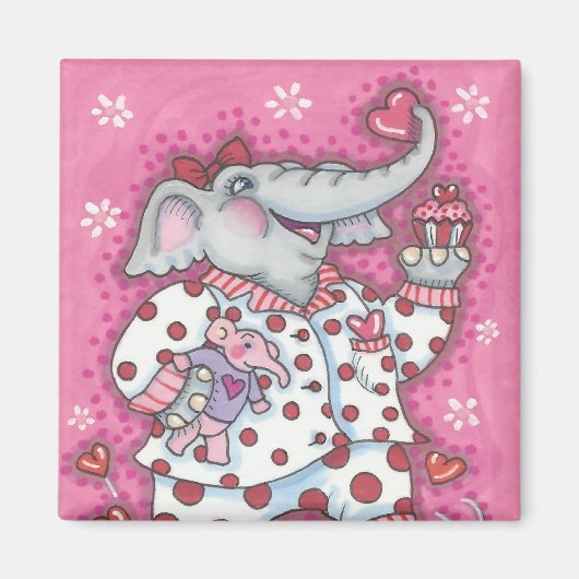 Elephant Lieverd VALENTIJN MAGNET Square (Voorkant)
