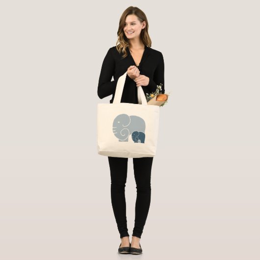 Elephant Life signature reuzentas in Blues Grote Tote Bag (Voorkant (model))