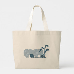 Elephant Life signature reuzentas in Blues Grote Tote Bag