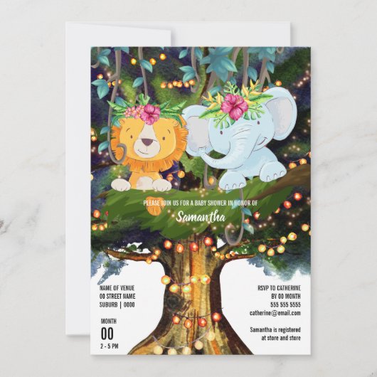 Elephant lion tropic oerwoud tree string lampjes kaart (Voorkant)