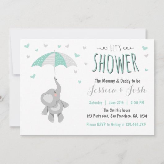 Elephant Little Peanut Baby shower Invitation Mint Kaart (Voorkant)