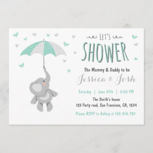 Elephant Little Peanut Baby shower Invitation Mint Kaart