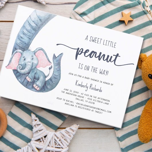 Elephant Little Peanut Boy Baby shower Invitation Kaart