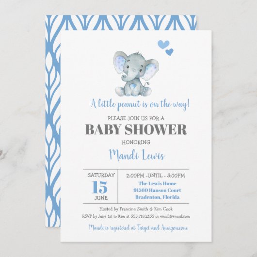 Elephant Little Peanut Boy Baby shower Kaart (Voorkant / Achterkant)