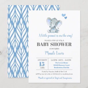 Elephant Little Peanut Boy Baby shower Kaart