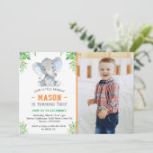 Elephant Little Peanut Boy Birthday Party Foto Kaart (Staand voorkant)