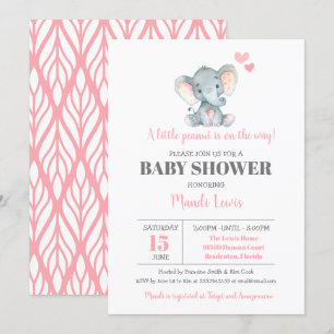 Elephant Little Peanut Girl Baby shower Kaart