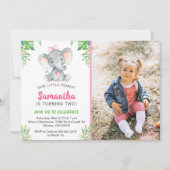 Elephant Little Peanut Girl Verjaardagsfeestje Fot Kaart (Voorkant)