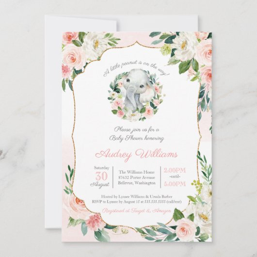 Elephant Little Peanut Lush Pink Girl Baby shower Kaart (Voorkant)