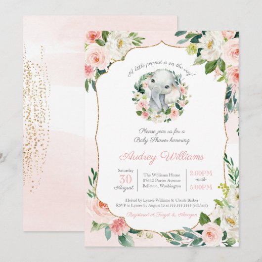 Elephant Little Peanut Lush Pink Girl Baby shower Kaart (Voorkant / Achterkant)