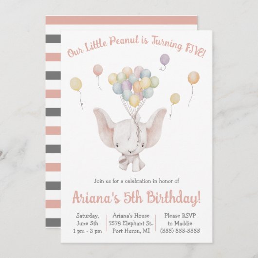 Elephant, Little Peanut, Theenmaal Birthday Party Kaart (Voorkant / Achterkant)