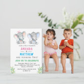 Elephant Little Peanut Twin Boy Girl Birthday Kaart (Staand voorkant)