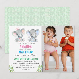 Elephant Little Peanut Twin Boy Girl Birthday Kaart