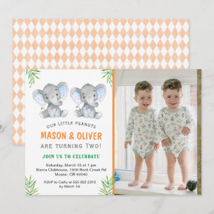 Elephant Little Peanuts Twin Boys Birthday Party Kaart