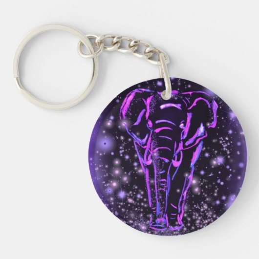 Elephant loopt 's nachts in Sleutelhanger Paars ro (Voorkant)