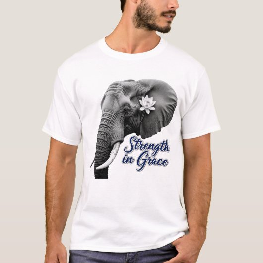 Elephant Lotus Strength in Grace Art Print T-shirt (Voorkant)