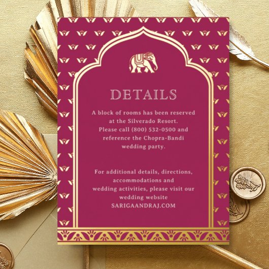 Elephant & Lotus Wedding Details Informatie Kaart