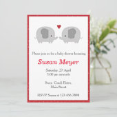 Elephant Love Heart Baby Invitation Red Kaart (Staand voorkant)