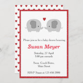 Elephant Love Heart Baby Invitation Red Kaart (Voorkant / Achterkant)