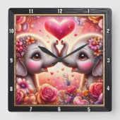 Elephant Love Heart Pink Vierkante Klok (Voorkant)