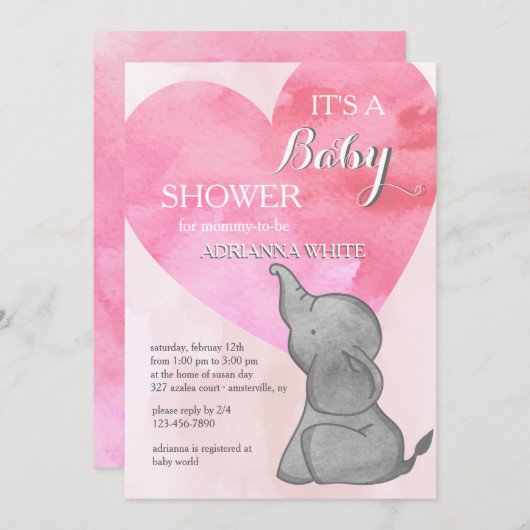 Elephant Love Invitation Kaart (Voorkant / Achterkant)