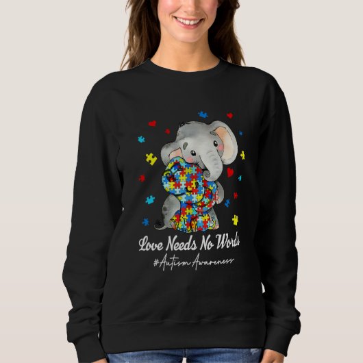 Elephant Love Needs No Words Autism Awareness Puzz Trui (Voorkant)