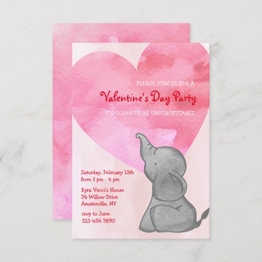 Elephant Love Valentijnsdag Uitnodiging (Voorkant / Achterkant)