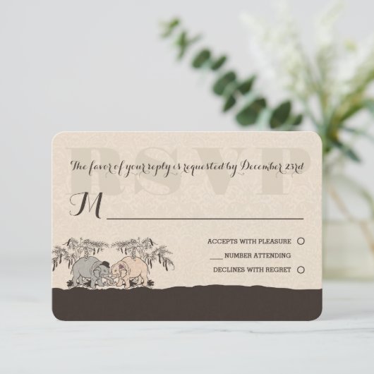 Elephant Love Wedding Rsvp Card (Staand voorkant)