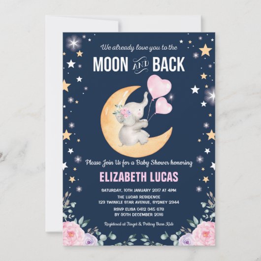 Elephant Love You To The Moon en Back Baby shower Kaart (Voorkant)