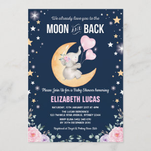 Elephant Love You To The Moon en Back Baby shower Kaart