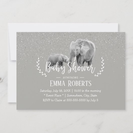 Elephant Ma & Baby Elegant Safari Baby shower Kaart (Voorkant)