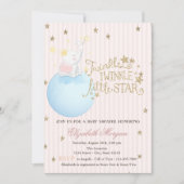 Elephant, maan, Glitter Stars Striped Baby shower Kaart (Voorkant)